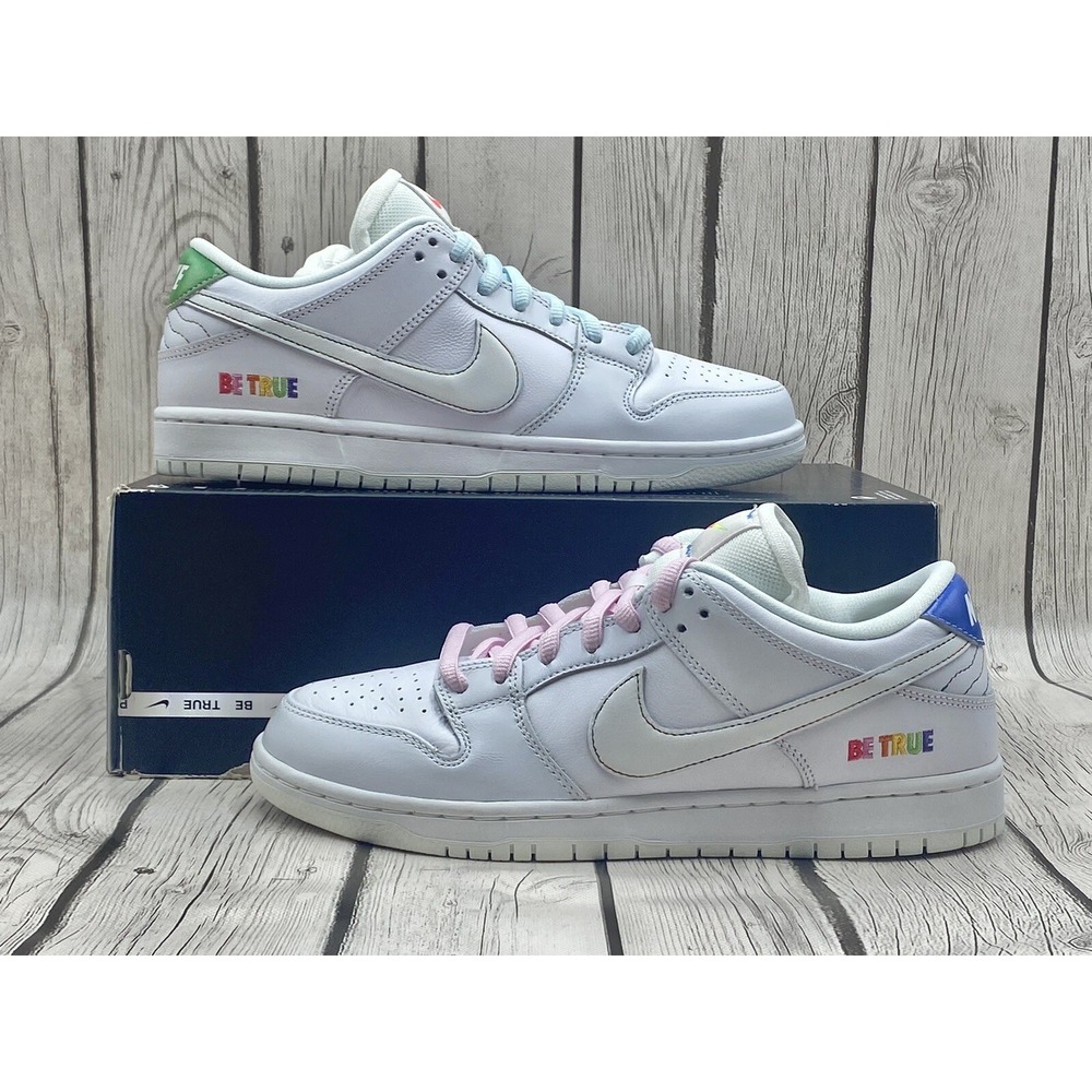 Nike Dunk Low SB " Be True " DR4876‑100 Men's 8.5‎ White Rainbow Skateboard Shoe